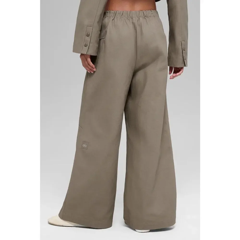 Alo Light Cocoa Main Character High-Waist Wide Leg Trouser Cropped Jacket XS - Picture 9 of 16